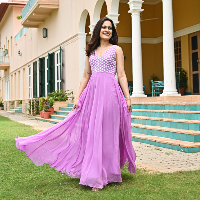 Violet Tulle Embroidered Dress